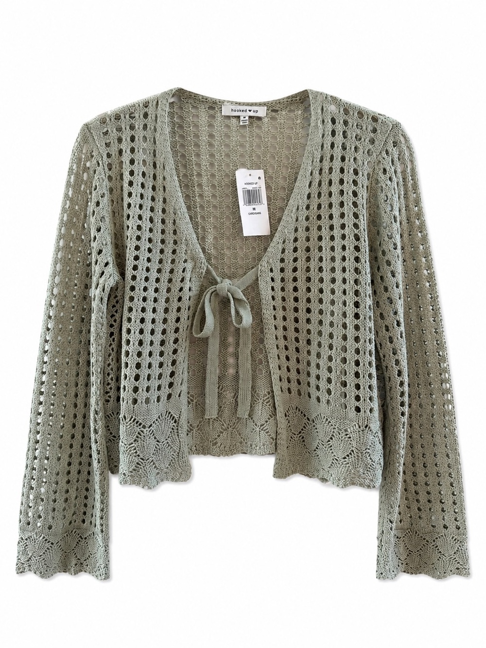 Hooked Up Crochet Cropped Cardigan - Open Knit - Tie Front - NWT